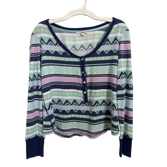 Victoria’s Secret Fair Isle Thermal Winter Pajama Set Size Small Waffle Henley - Picture 2 of 7